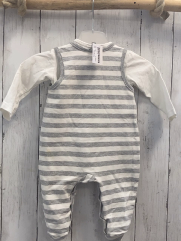 2tlg Kanz  Strampler + Langarmshirt  Gr. 62  grau weiße Streifen Igel + weiß 