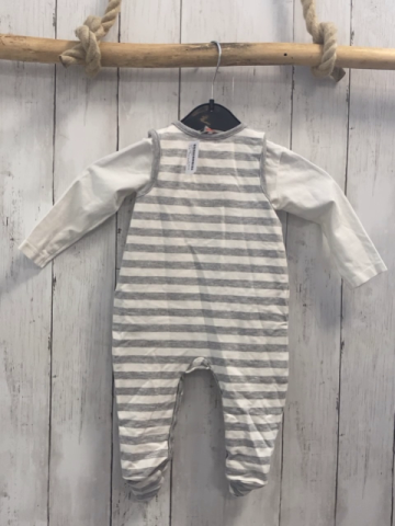 2tlg Kanz  Strampler + Langarmshirt  Gr. 68  grau weiße Streifen Igel + weiß 