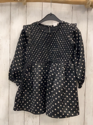 Gap Kleid Gr. 92  schwarz weiße Punkte gesmoktes Oberteil