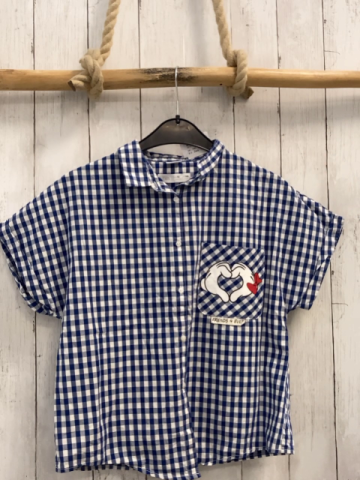 Zara  Sommerhemd  Gr. 140  blau weiß kariert Micky Mouse 