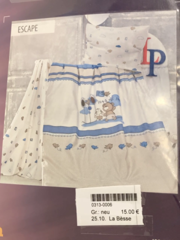 La Bèsse Bettwäsche  100 x 135 / 40 x 60 Linon  weiß hellblaue Streifen Bären Hasen Vögel 