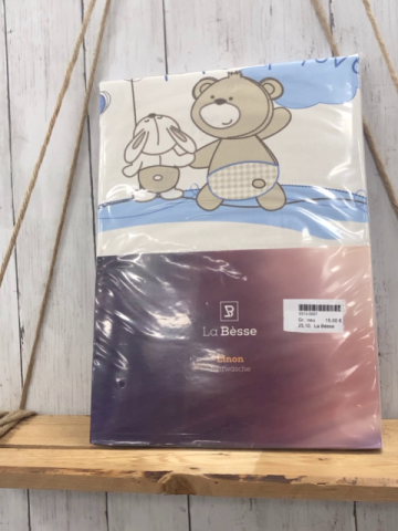 La Bèsse Bettwäsche  100 x 135 / 40 x 60 Linion  weiß hellblaue Streifen Bären Hasen Vögel 