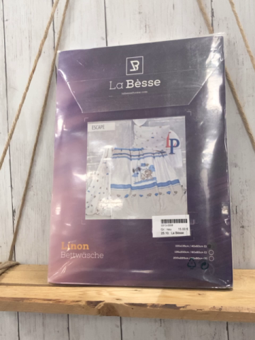 La Bèsse Bettwäsche  100 x 135 / 40 x 60 Linion  weiß hellblaue Streifen Bären Hasen Vögel 