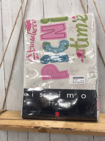 Issimo Home  Bettwäsche  100 x 135 / 40 x 60 weiß Mäuse Blumen bunte Schrift 