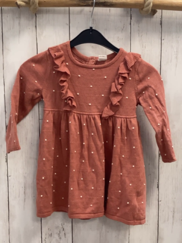 H&M  Kleid  Gr. 86  lachs Strick weiße Punkte Rüschen 