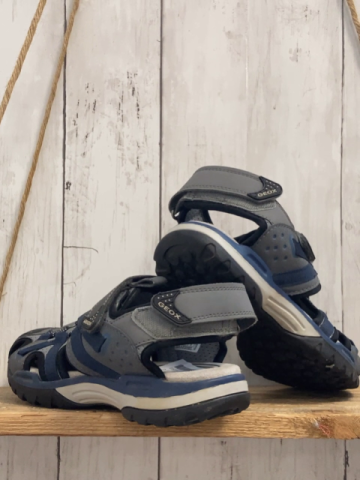 Geox  Halbsandalen  Gr. 36  grau hellgrau schwarzer Bund blaue Rimen 