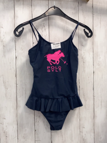 Polo Sylt  Badeanzug  Gr. 146/152  blau pink Reiter Rüschen 