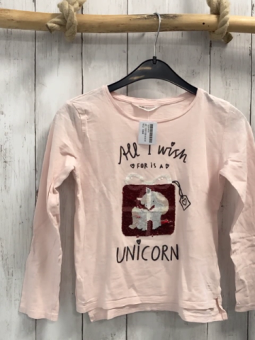 H&M  Langarmshirt  Gr. 122/128  rosa Pailettenbild Schrift 