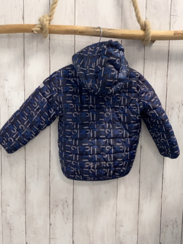 Esprit  Winterjacke  Gr. 92  dunkelgrau hellblau hellgreaue Schrift mit Streifen 