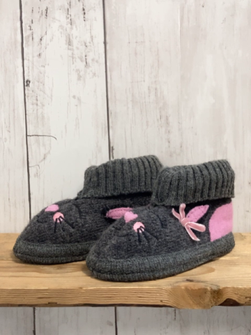 neu  Hausschuhe  Gr. 22  grau rosa Katzengesicht 