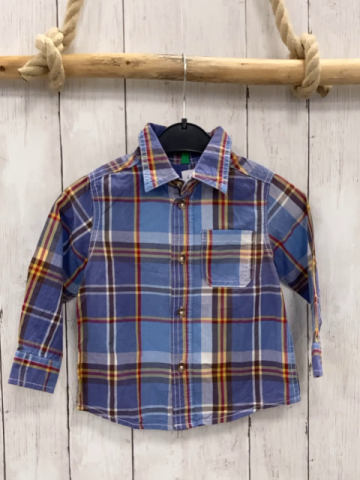 Benetton  Hemd  Gr. 80  hellblau blau grau rot weiß gelb kariert 