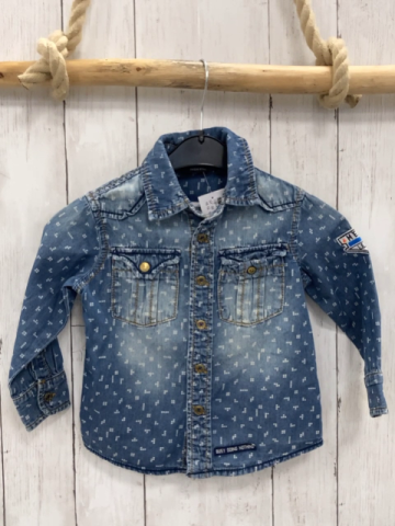 Mexx  Hemd  Gr. 92  blau Jeans weiße kleine Quadrate 