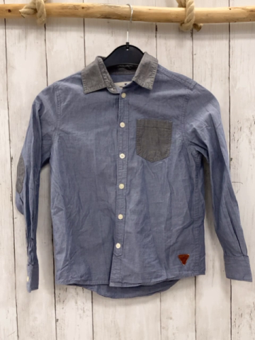 Tom Tailor  Hemd  Gr. 128  blau graue Aufnäher Brusttasche + Kragen 