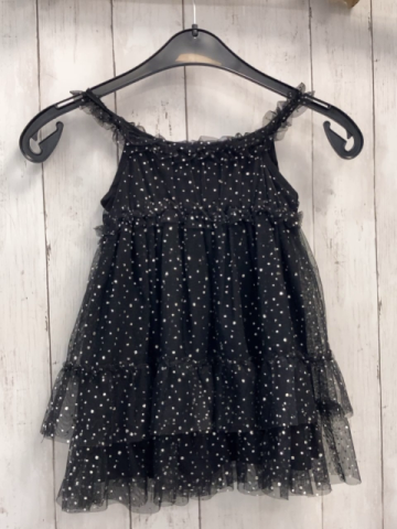 Place  Kleid  Gr. 92  schwarz Rüschen Tüllüberkleid silber Glitzerpunkte 