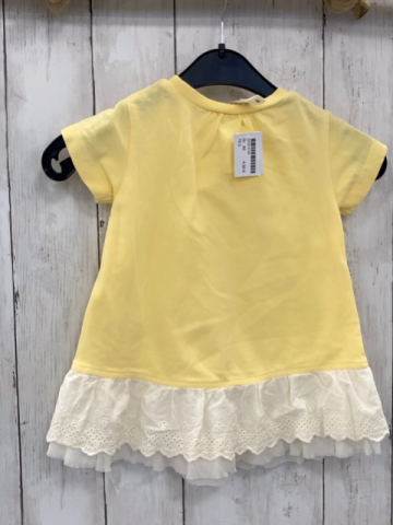   Kleid  Gr. 80  gelbes Oberteil weiß creme Rüschensaum mit Lochstickerei 