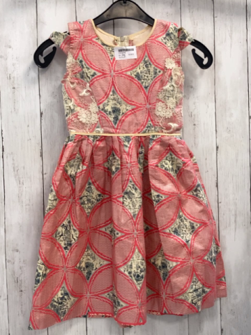  Kleid  Gr. 116  rot hellgrau silber weißer Druck weiße Stickerei 