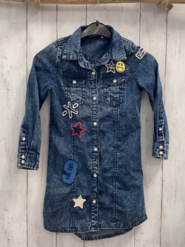 Vingino  Kleid  Gr. 116  blau Jeans bunte Aufnäher 