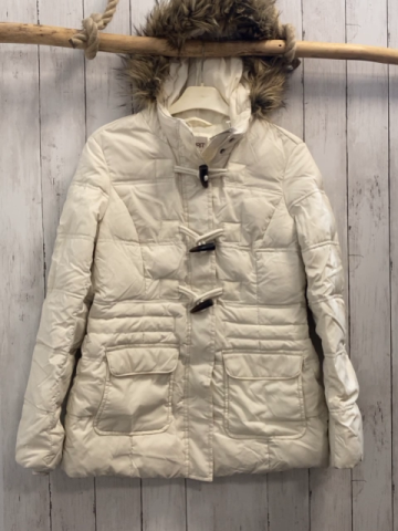 esprit Mantel Gr. 36  weiß Knebelknöpfe Kapuze mit abtrennbarem Fellbund