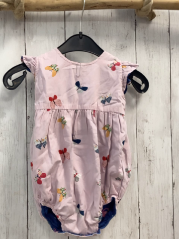   Wende-Playsuit  Gr. 68  blau rosa Flamingos / rosa bunte Schmetterlinge 