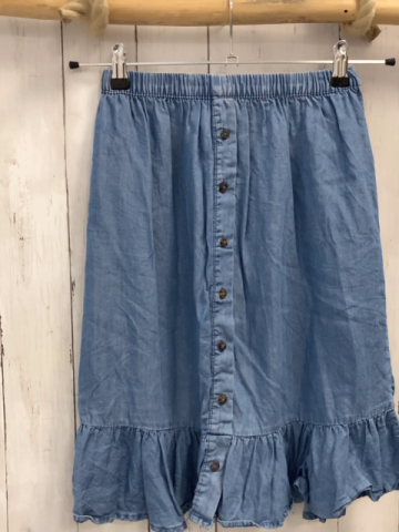   Rock Gr. 134/140  blau Jeans Rüschensaum 
