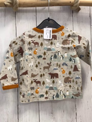 alana  Langarmshirt  Gr. 74  grau Berge Tiere Tannen ocker Bund 
