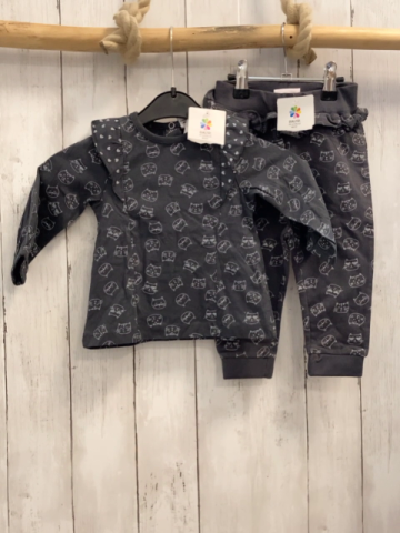 2tlg neu  Langarmshirt + Leggings  Gr. 74   grau weiße Katzenköpfe 