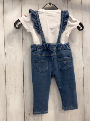 2tlg Guess  Latzhose + Body  Gr. 74   blau jeans pink Glitzerschrift + weiß pink Knöpfe 