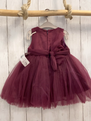 neu  Kleid  Gr. 80  brombeere Oberteil mit Blumen große Rosette Tüllüberrock 