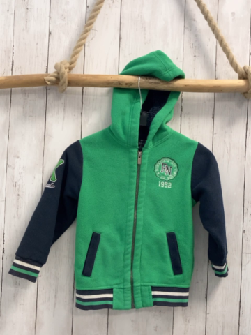   Fleecejacke  Gr. 110  grün Kapuze blaue Ärmel blau grün weißer Streifenbund 