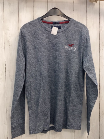 Hollister  Langarmshirt  Gr. 170/176  blau hellgrau meliert weiße Schrift 