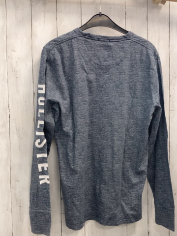 Hollister  Langarmshirt  Gr. 170/176  blau hellgrau meliert weiße Schrift 
