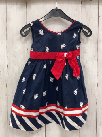 Blueber  Kleid  Gr. 92  blau weiße Segenboote + rot weiße Streifen + rotes Güterlband mit Schleife 