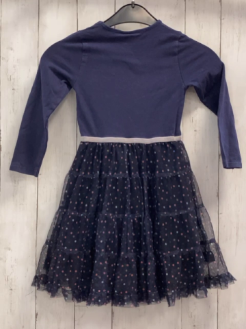   Kleid  Gr. 110  blaues Oberteil mit Minnie Mouse mit Pailettenschleife Tüllüberrock mit Punkte 