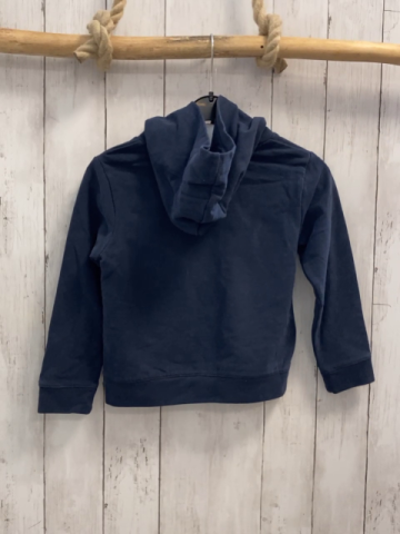 Okaidi Pullover  Gr. 128  blau Kapuze Schmetterling aus gelben Punkten weiße Srift 
