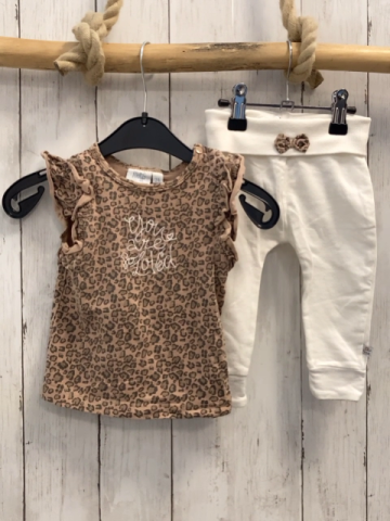 2tlg Feetje T-Shirt + Leggings Gr. 74  beige Leoprint + weiß Leoprint Schleife
