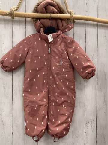 H&M  Winteroverall Gr. 86  altrosa weiß Rechtecke Kapuze mit Fellbund 