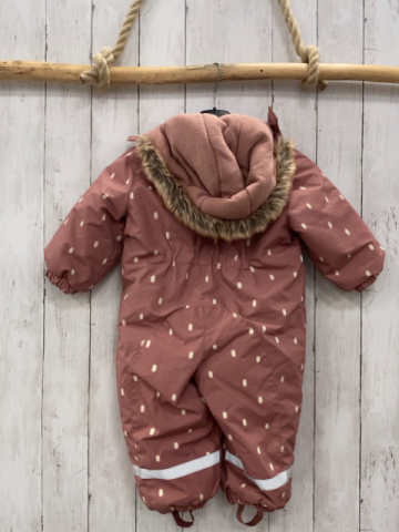 H&M  Winteroverall Gr. 86  altrosa weiß Rechtecke Kapuze mit Fellbund 