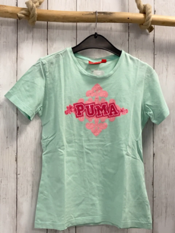 Puma  T-Shirt  Gr. 158  mint rosa Ornamentdruck rot rosa Schrift 