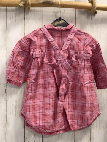 2tlg Oilily  Kleid mit Schürze  Gr. 92  rosa rot weinrot kariert gesticktes Tier auf Rollschuhen 