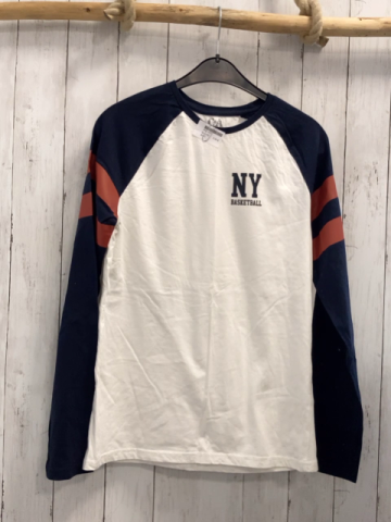   Langarmshirt  Gr. 170  weiß blaue Ärmel mit rost Streifen