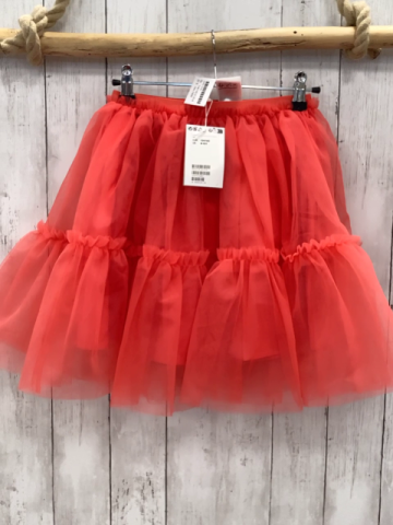 neu H&M Rock Gr. 134/140  hellrot Tüllüberrock mit Rüschen