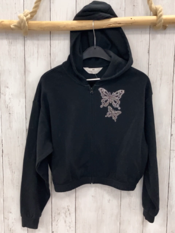 H&M  Sweatjacke  Gr. 146/152  schwarz Kapuze Schmetterlinge aus silber Steinen 