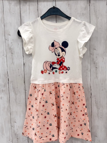 neu  Kleid  Gr. 116  weißes Oberteil rosa Rock Minn Mouse Blumen Erdbeeren