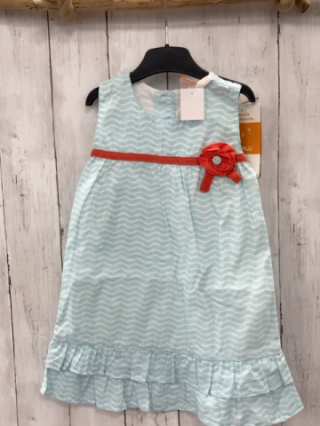 neu  Kleid  Gr. 104  hellblau weiße Wellenstreifen rotes Band mit Rosette 
