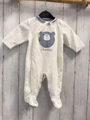 Oabibi Schlafanzug Gr. 56  weiß blauer Kragen + Bär Wolken