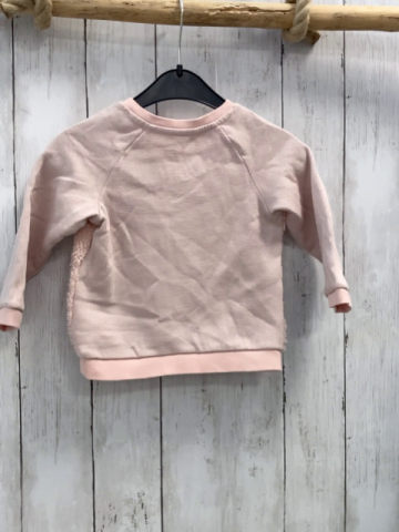   Pullover  Gr. 86  rosa Plüschvorderteil silber Glitzerstreifen am Ärmel 
