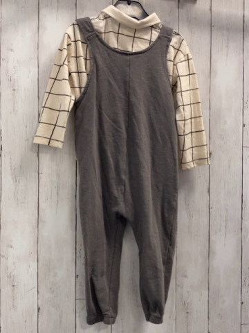 2tlg H&M  Latzhose + Langarmshirt  Gr. 98  beige schwarz kariert + grau 