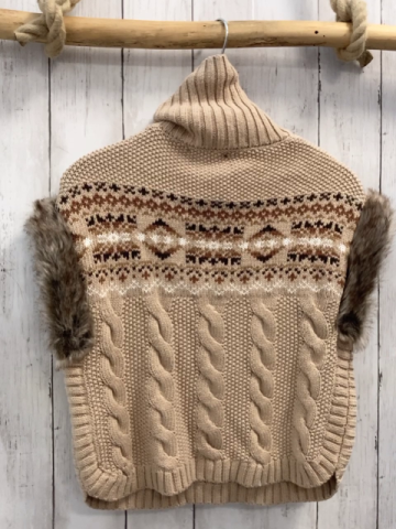 neu Nula Bug  Pullunder  Gr. 110  beige Strick + braun hellbraun weißes Muster Fellbund  Rollkragen