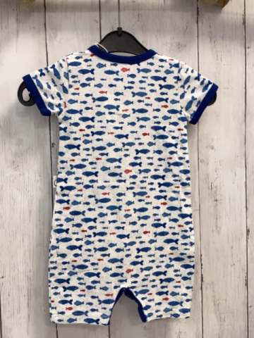 neu Lamino  Playsuit  Gr. 62  weiß blau rote Fische dunkelblauer Bund 