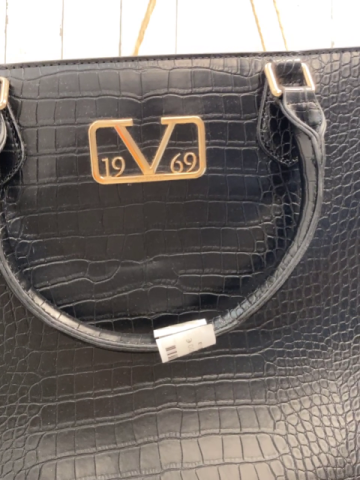 19V69 Italia  Tasche Gr. 40/30/12  schwarz Krokodesign goldene Applikationen 